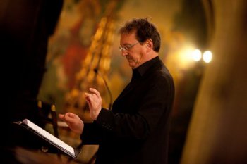 The Tallis Scholars’ founder and music director Peter Phillips at the Church of St. Mary the Virgin